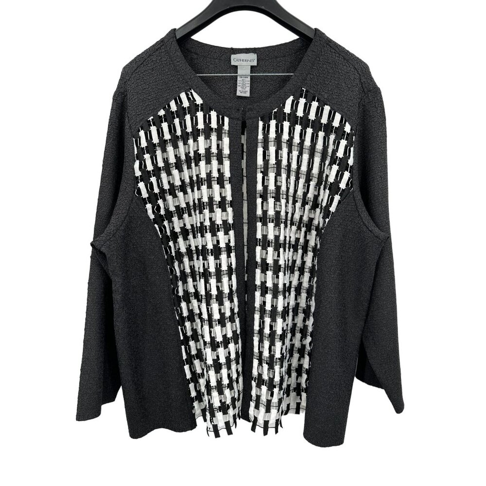Catherines Women's 3X Black & White Textured Cardigan Jacket 100% Polyester